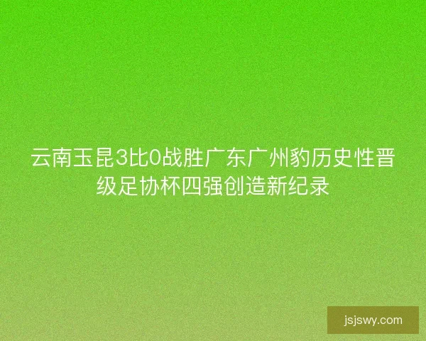 云南玉昆3比0战胜广东广州豹历史性晋级足协杯四强创造新纪录